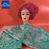 2022 top sell newest african lace fabric dry lace embroidery swiss voile with scarf headcloth for wedding dresses sewing