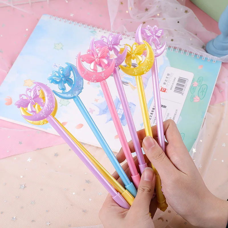 

20pcs Cartoon Gel Pen Moon Butterfly Cute Students Stationery Black 0.5mm Office Writing Signature Pens Secondary Study Supplies