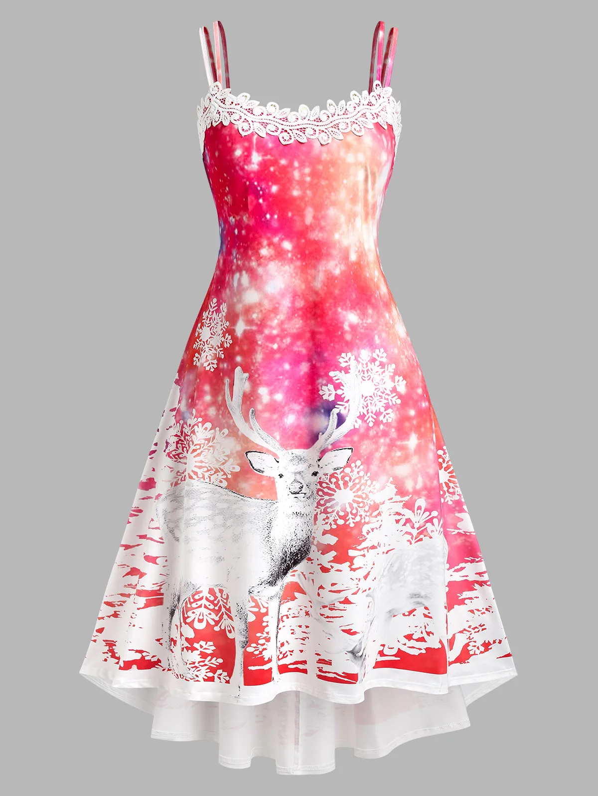 

ROSEGAL Plus Size Elk Snowflake Print High Low Midi Dress 2023 Summer Women Fashion Applique Panel Party Dresses Vestidos 5XL