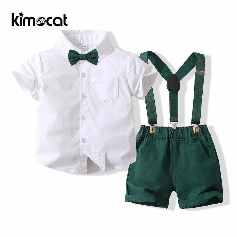 

Комплект одежды Kimocat для мальчиков, джентльменские шорты, Детский костюм, детская однотонная хлопковая рубашка с коротким рукавом, одежда д...