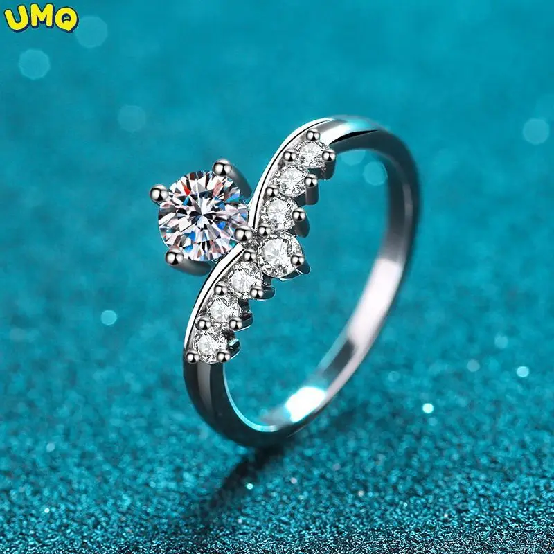 

Real Moissanite Halo Engagement Ring Platinum Plated Sterling Silver Diamond Princess Crown Rings for Women Girls Birthday Gift