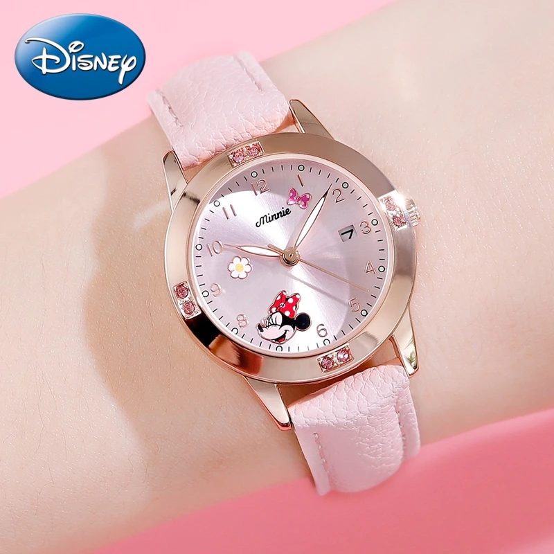

Genuine Minnie Mouse Watches For Girls Youth Woman Quartz Wristwatches Soft Leather Strap Clock Lady Children Wotch Reloj Mujer