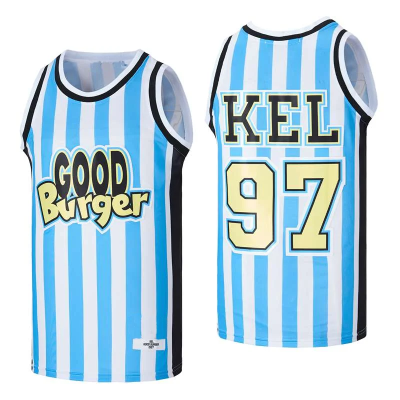 

BG #97 KEL GOOD BURGER jersey Embroidery sewing Outdoor sportswear Hip-hop culture movie Blue white summer basketball jerseys