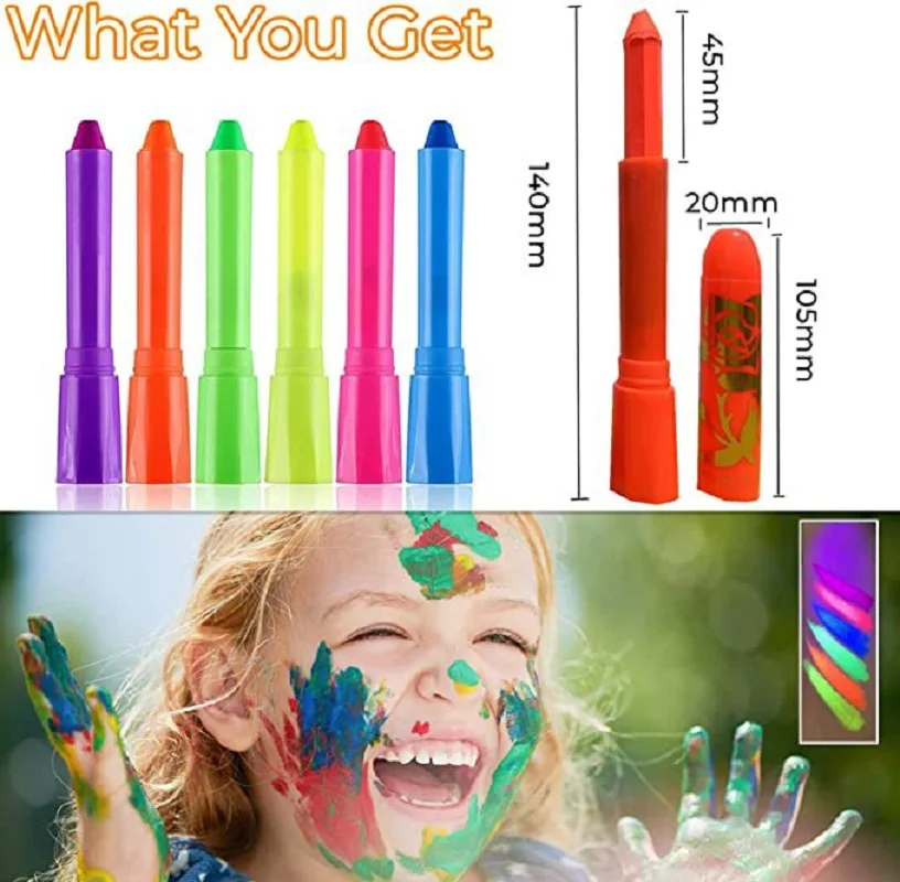 

6pcs Body Paint Pens Glowing Face Paint Set Fashion Non-Toxic Colorful Face Painting Pigment Pen Party Carnival Makeup Tool