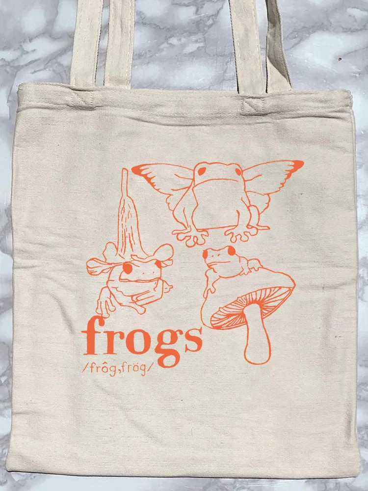 2023 сумка для покупок с аниме принтом лягушки, женские холщовые сумки-тоуты Феи гранж, сумочки, эко-сумка, сумки для покупок на плечо, тканевая...