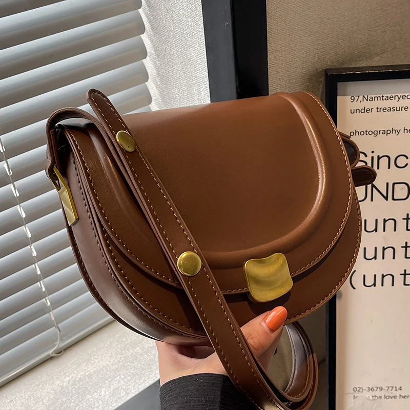 

Винтажные сумки через плечо для женщин, зима 2022, маленькие сумки и кошельки из искусственной кожи, однотонная седельная сумка