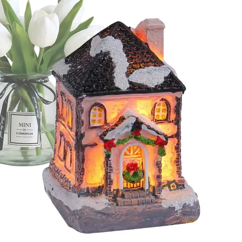

Christmas ​Miniature ​House With LED Lighted Light Up Christmas Houses For Christmas Seasonal Home Fireplace Decorative Figures
