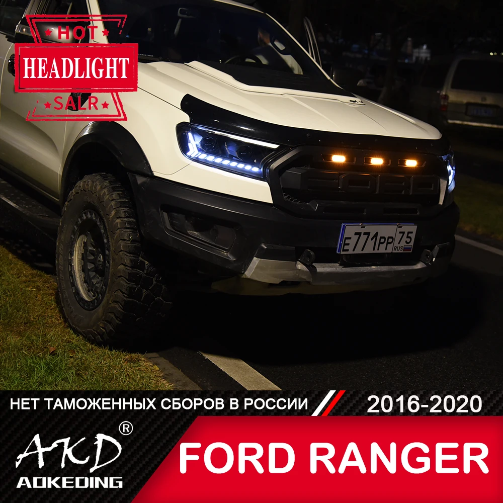 AKD автомобильный Стайлинг для Ford Ranger 2016-2020 Thunder Everest передняя фара H7 светодиодный Bi