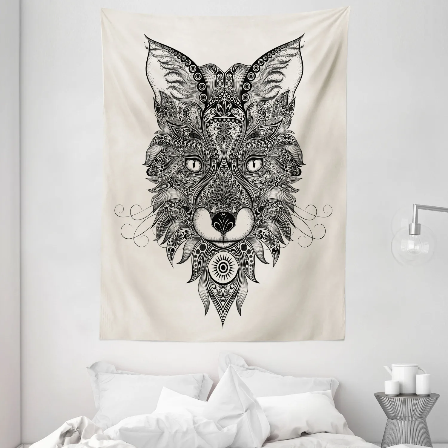 Кельтский гобелен с острыми глазами и лисьей головой портрет в скандинавском