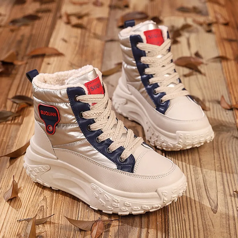 SHigh-Top Cotton Shoes Female Students Korean Version 2024 Winter New Big Joker Plus Velvet Sports Women'S Boots