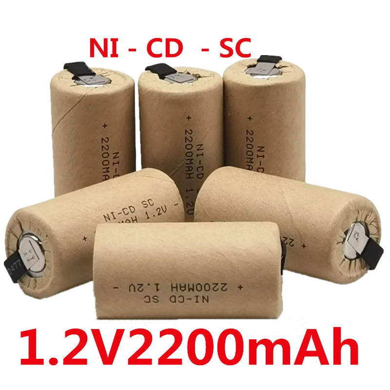 Никель-кадмиевые аккумуляторы SC1.2v 2200 мАч, Sub C Ni-Cd перезаряжаемая батарея SC Batteria для электрических отверток, дрелей, электроинструментов