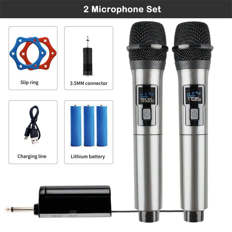 

Wireless Microphone 2 Channels UHF Fixed Frequency Handheld Mic Micphone For Party Karaoke Professional Church Show Meeting