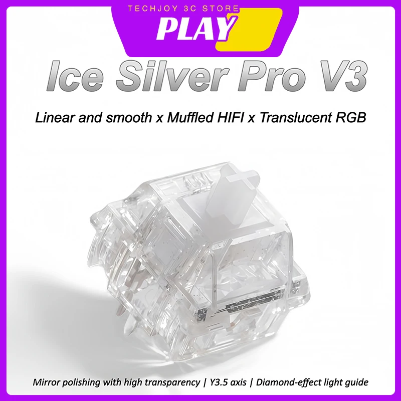 Фото Механические переключатели для клавиатуры Angry Miao Ice Silver Pro V3: высокопрозрачные, RGB, Hi-Fi звук Mahjong, полированный алмазный световод №1