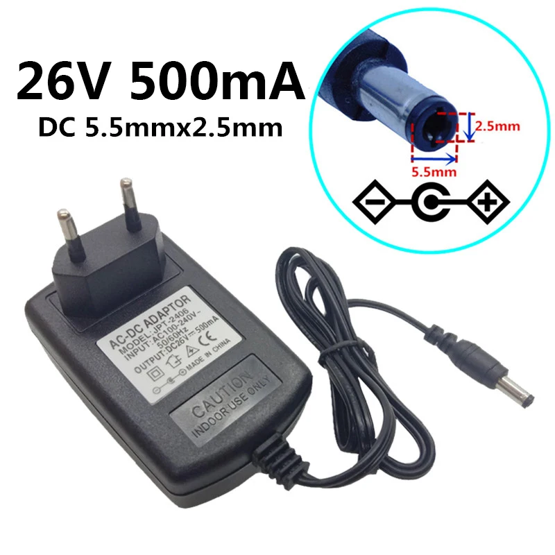 

26V 500mA 0.5A Universal Power Supply Wall Adapter AC 110V 220V To DC 26 Volt Converter 5.5mm*2.5mm EU/US/UK/AU Plug Adaptor
