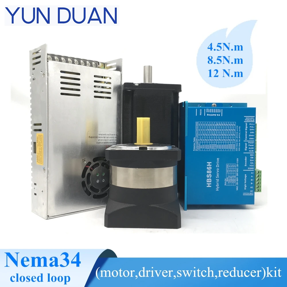 

4 в 1 Nema34 комплект шагового двигателя + Планетарная коробка передач Nema34 (5:1,10:1,15:1,50:1)+ Nema 34 драйвер двигателя 8.2A + 400Wpower комплекты переключения