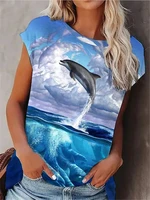 2022 women fashion dolphin t shirt casual summer top tee for girls o neck tops short sleeve blouse