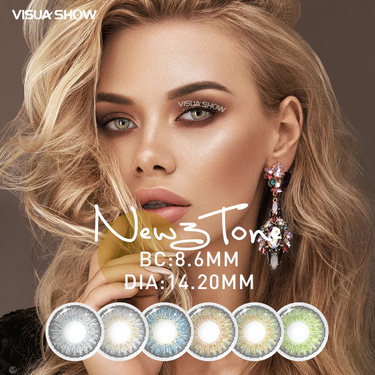 

VISUASHOW NEW 3 TONE 2Pcs Myopia Contact Lenses -1.00 to -10.00 Diopter Blue Brown Natural Color Contacts For All Year