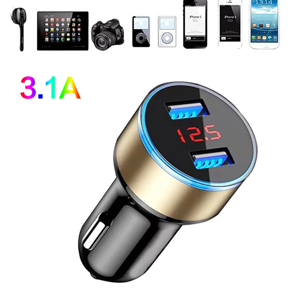 

Автомобильное зарядное устройство USB, qc 3,0, 12-24 В, светодиодный дисплей, цифровой разъем для телефона, 3,1 A, для IPhone, Samsung