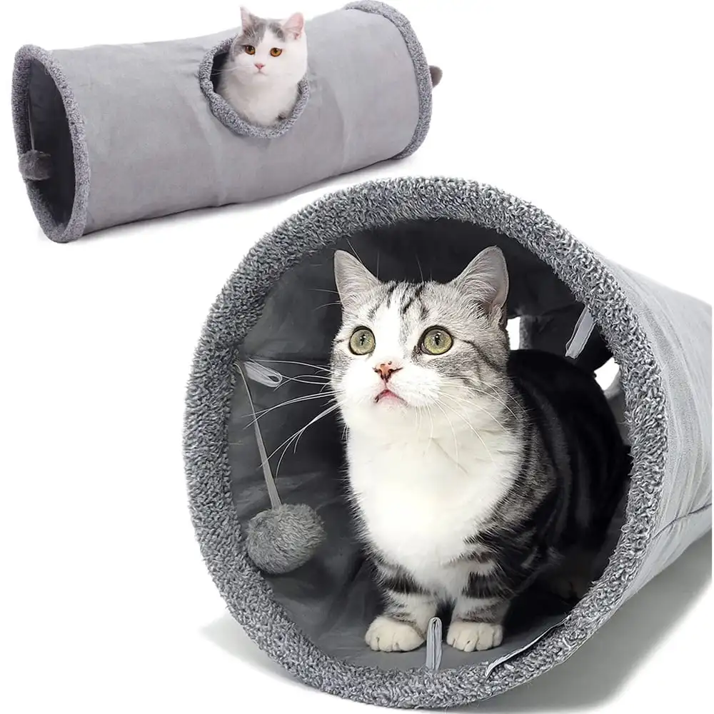 

Cat Tunnel Toy Foldable with Ball Kitten Interactive Durable Suede Tunnel