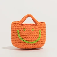 cotton thread handbag 2022 women top handle bags girl shopper fashion casual contrasting colors knitting smiley beach bucket bag