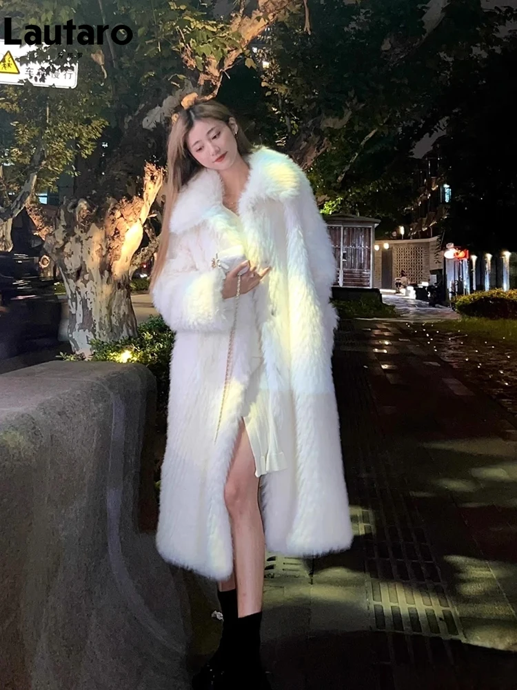 

Lautaro Winter Long White Thick Warm Hairy Shaggy Fluffy Faux Fur Coat Women Loose Casual Korean Fashion Furry Overcoat 2023