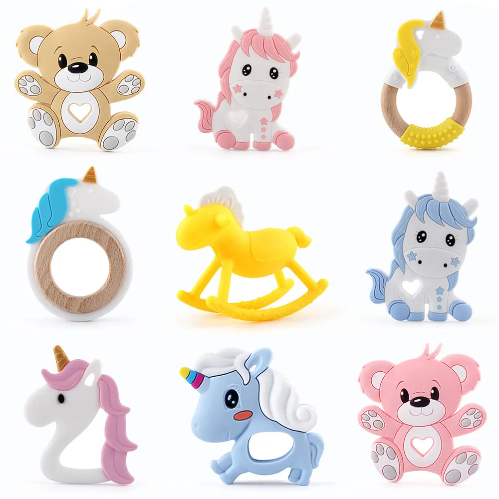 

1pc Silicone Baby Teether Animal Unicorn Bear Tiny Rod Rodent DIY Newborn Pacifier Chain Accessories Baby Molar Teething Teether