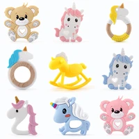 1pc silicone baby teether animal unicorn bear tiny rod rodent diy newborn pacifier chain accessories baby molar teething teether
