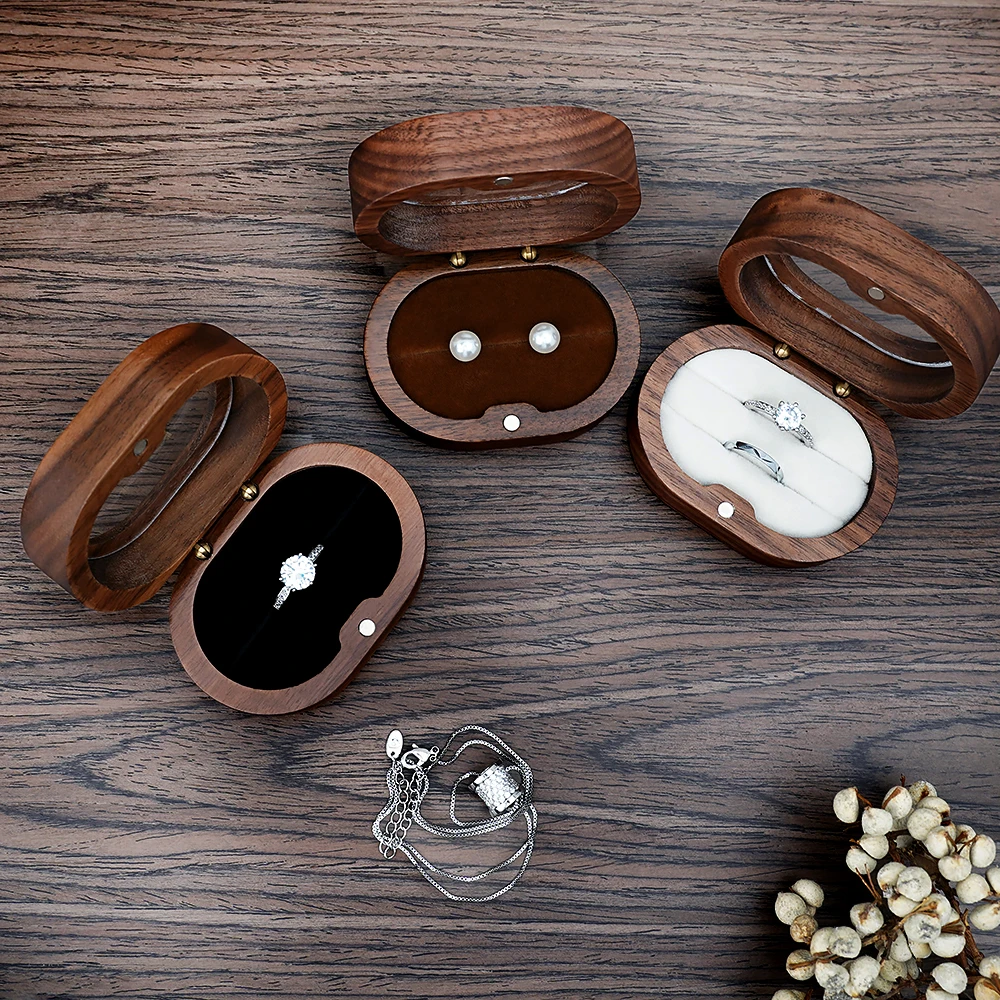 

1pc Wooden Jewelry Display Container with Velvet Lining Ring Storage Box For Wedding Ceremony Gifts Earring Packaging Holder New