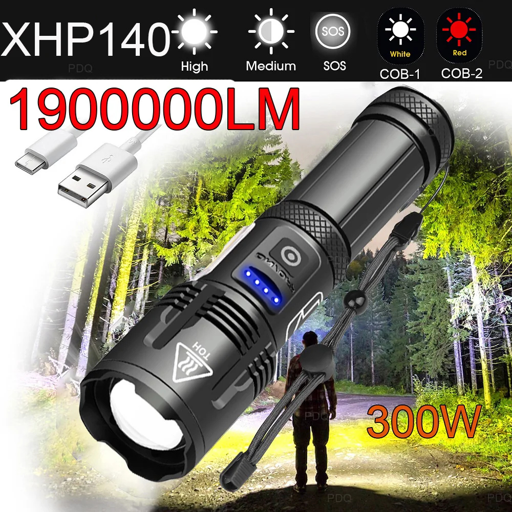 1900000LM XHP140 300W Led самый мощный фонарь 18650 XHP50 USB перезаряжаемый высокой мощности факел света 10000MAh тактический фонарь