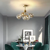 copper design led chandelier for dining room kitchen bedroom aisle pendant lamp glass ball nordic retro gold g9 hanging light