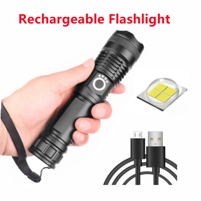 

Портативный фонарик Сильный свет Мощный аккумулятор 18650 Перезаряжаемый зум Тактический фонарик Наружное освещение Светодиодный фонарик