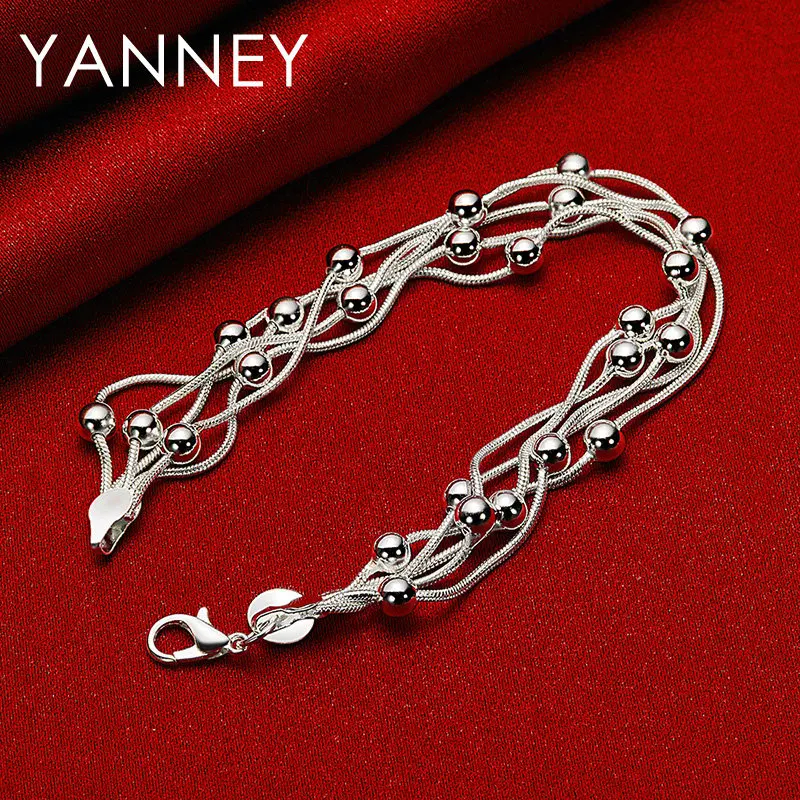 Браслет-цепочка из серебра 925 пробы с бусинами длиной 8 дюймов