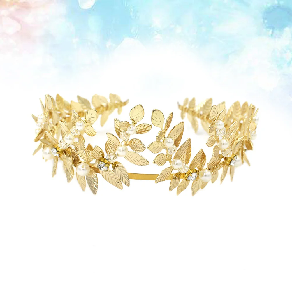 

Three-dimensional Leaves High-end Pearl Wedding Headband Rhinestone Tiara Headpieces Women Wedding Hair Accessories(Gold)
