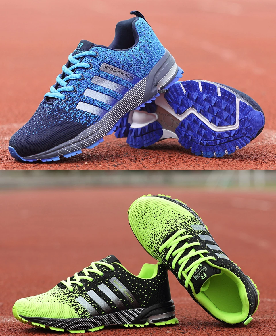 2022 Men Sport Shoes Big Size Green Breathable Cheap Running Shoes Men Weaving Red Outdoor Marathon Sneakers Lightweight