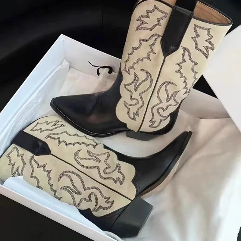 Женские ковбойские сапоги в стиле вестерн с вышивкой модные рыцарские длинные