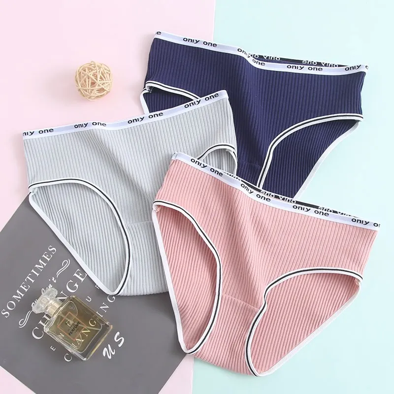 

3PCS/Lot Cotton Panties For Women High Waist Briefs Striped Letters Sexy Lingerie Female Student Breathable Soft Underwear Set