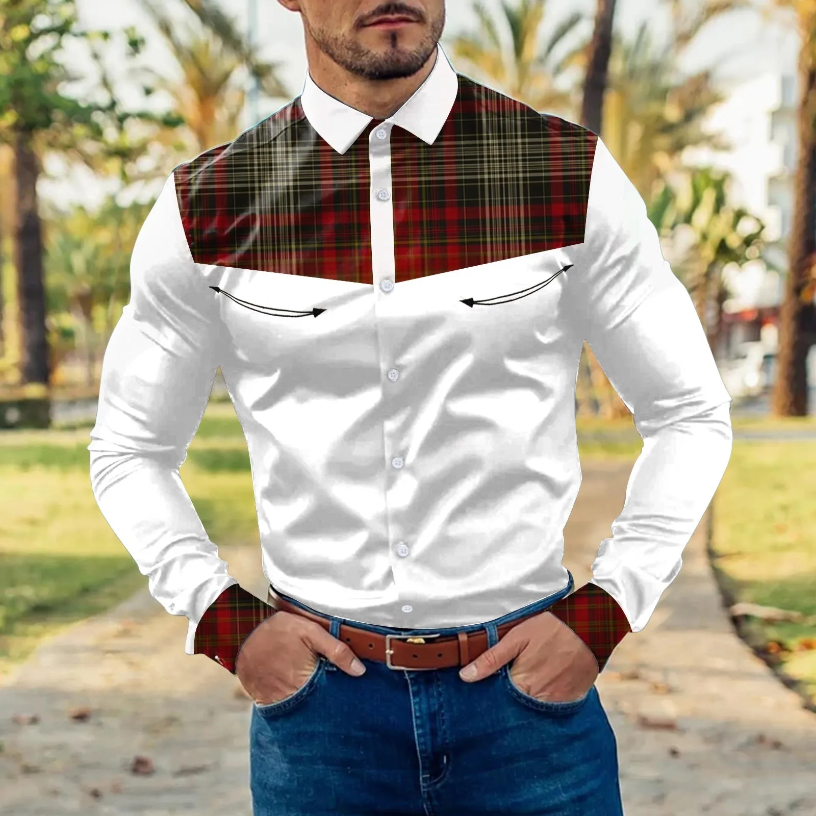 

Mesh Shirt Mens Fashion Casual Plaid Patchwork Color Block Lapel Button Cuff Long Sleeve Shirt Thermal Tees Men