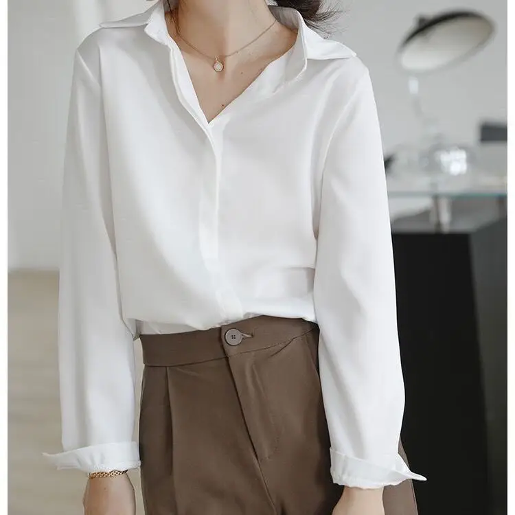 Korean Version of White Square Collar Professional Shirt Women's 2022 Spring and Autumn New Loose Temperament Casual Shirt