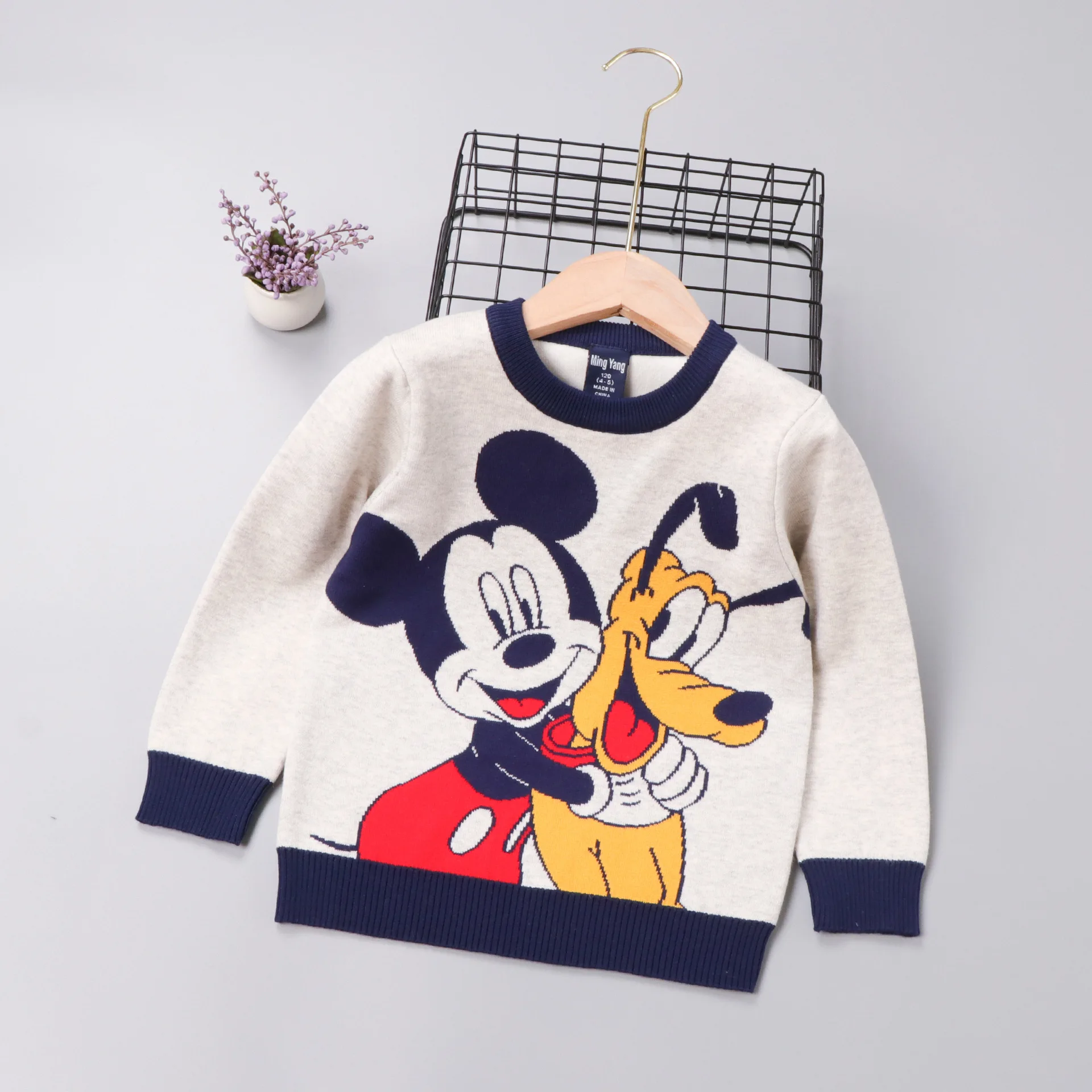 Winter Toddler Girl Clothes Mickey Mouse Dog Embroidery Knitted Pullover Sweater Tops Autumn Warm 2-8 Years Kids Boys Outfits