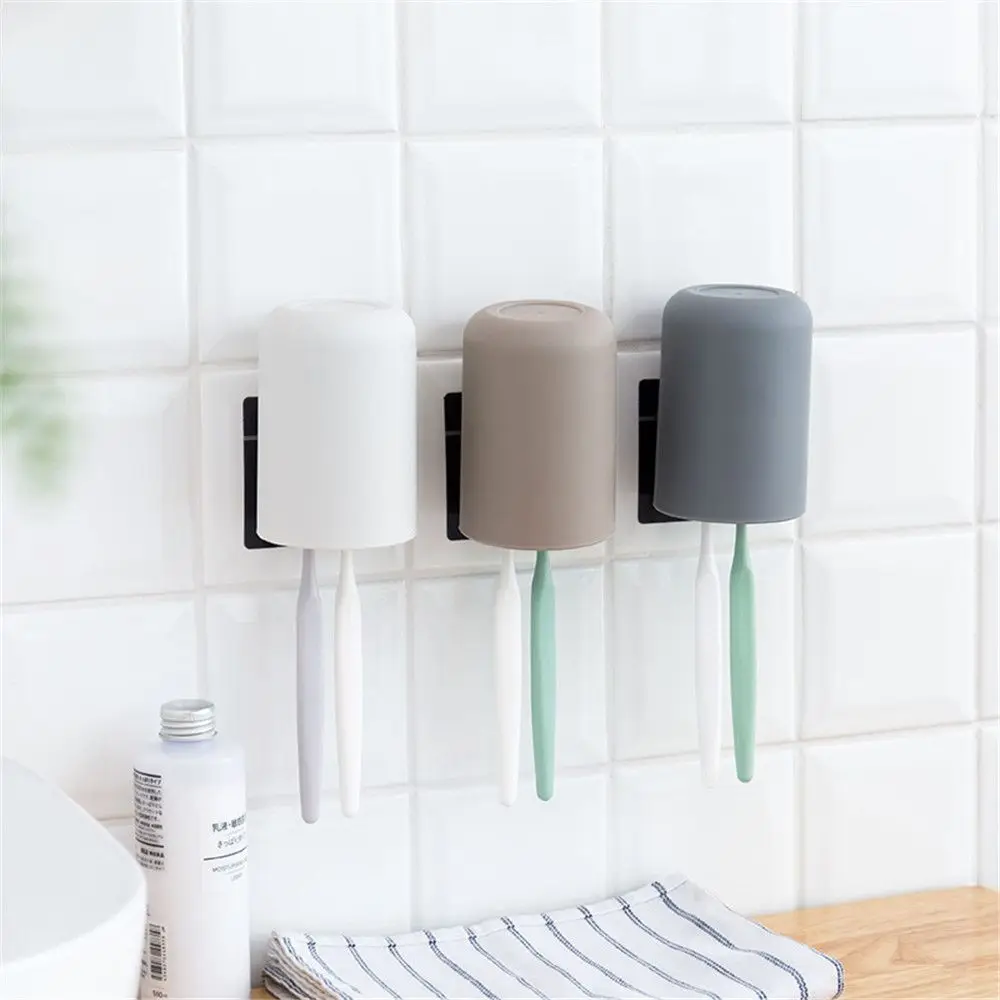 

Toothbrush Holder Wall Mounted Suction Cup 2 Position Bathroom Sets Mouthwash Cup Rack Bathroom Accessories