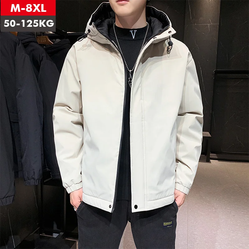 Winter Men Hooded Overcoat Waterproof Male Bomber Jakcet Warm Thicken Casual Men Fashion Jacket Plus Size 8XL Zipper Outerwear