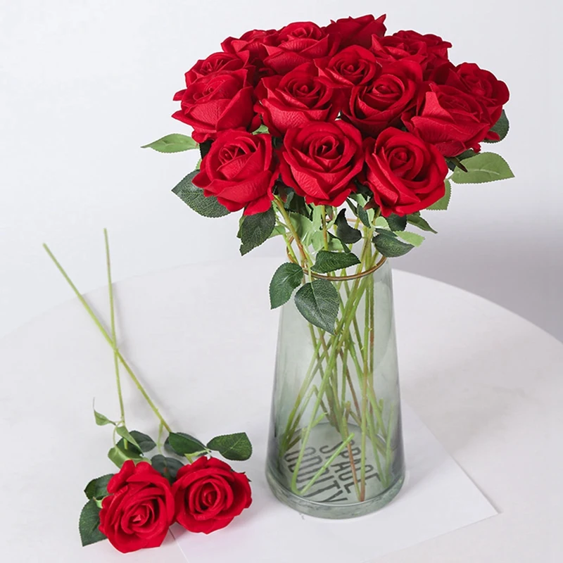 

Реалистичные Цветы Розы 10 шт., фланелевый букет цветов на одной головке, искусственные розы, букет для свадьбы, домашний декор