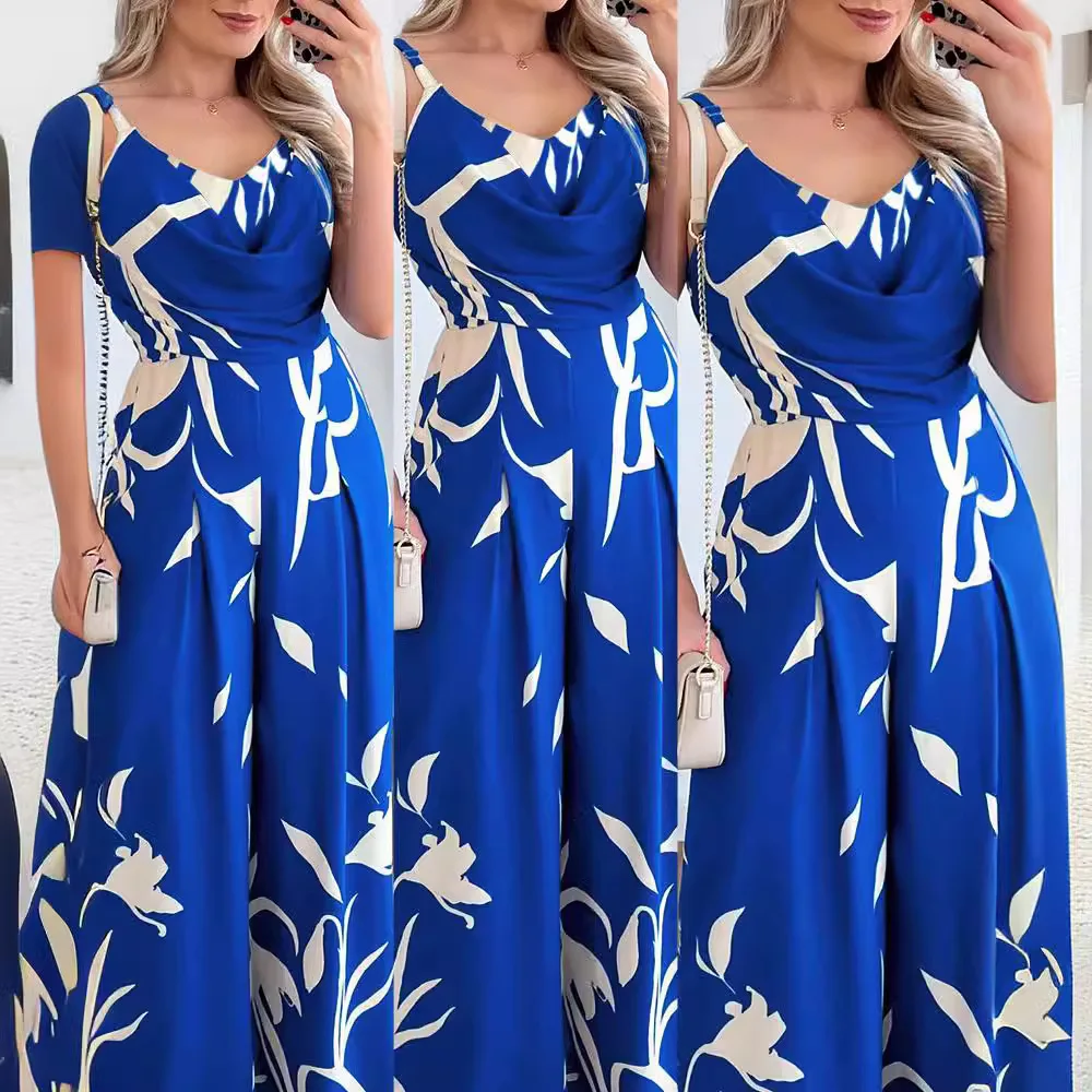 Комбинезон женский с тропическим принтом пикантный свободный брючный костюм