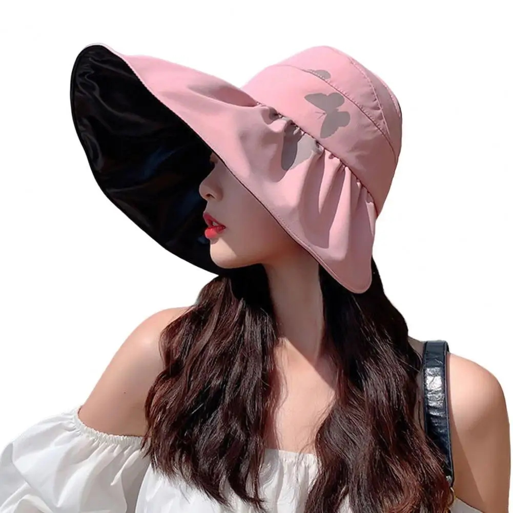 

Sunscreen Big Brim Foldable Sun Cap Butterflies Print Empty Top Women Beach Hat Woman Butterflies Printing Sun Hat