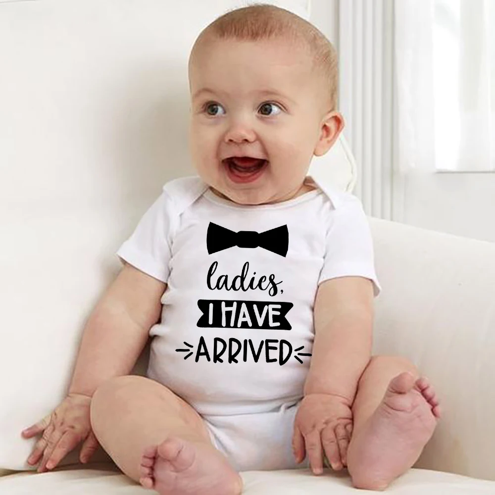 

Ladies I Have Arrived Newborn Baby Short Sleeve Outfit Clothes Toddler Girl Boy Bodysuit Hi I'm Here Letter Printed Holiday Gift
