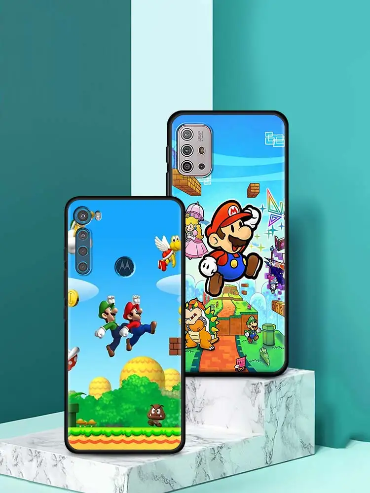 black phone case for motorola moto g30 g60 g9 play one fusion g8 power e6s flexible coques one hyper sac mario mushroom free global shipping