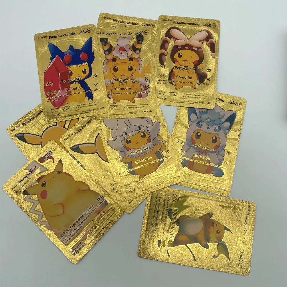 

2022 новые карты Pokemon Español Tarjeta Metal Vmax GX V, карта памяти, коллекция золотых детских игр