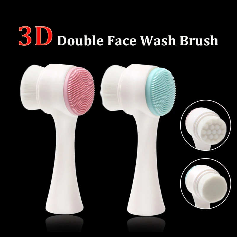 Facial Cleansing Brushes Double-sided Silicone Facial Cleanser Pore Cleanser Exfoliator Face Scrub Washing Brush Skin Care Tools