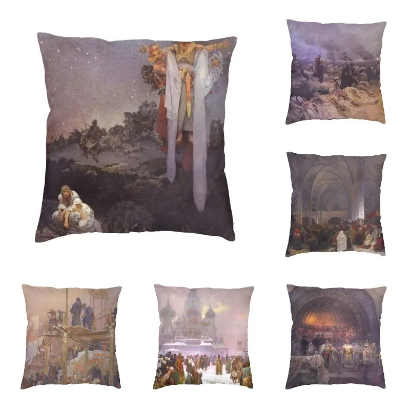 

Twenty Paintings The Slav Epic Alphonse Throw Pillow Case Decor Home Czech Artist Mucha Nordic Cushion Cover Soft Pillowcase