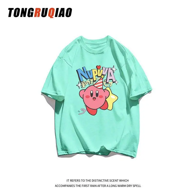 New Sanrioed Anime Kirby Summer Children Cartoon T-Shirt Boys Short Sleeve Casual Clothes Kid Girl Boy Pullover Streetwear Gift